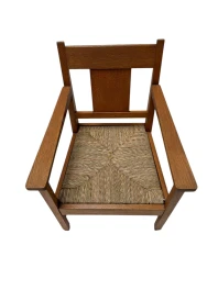 Art Deco Modernist Club Chair with Rush Seat, 1920s